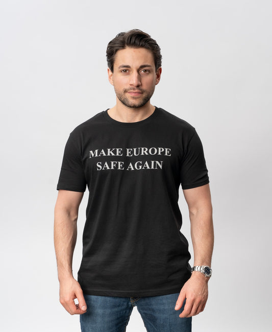 Make Europe Safe again, grey on black, t-shirt